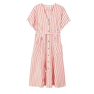 Mango Red & White Striped Midi Dress XS